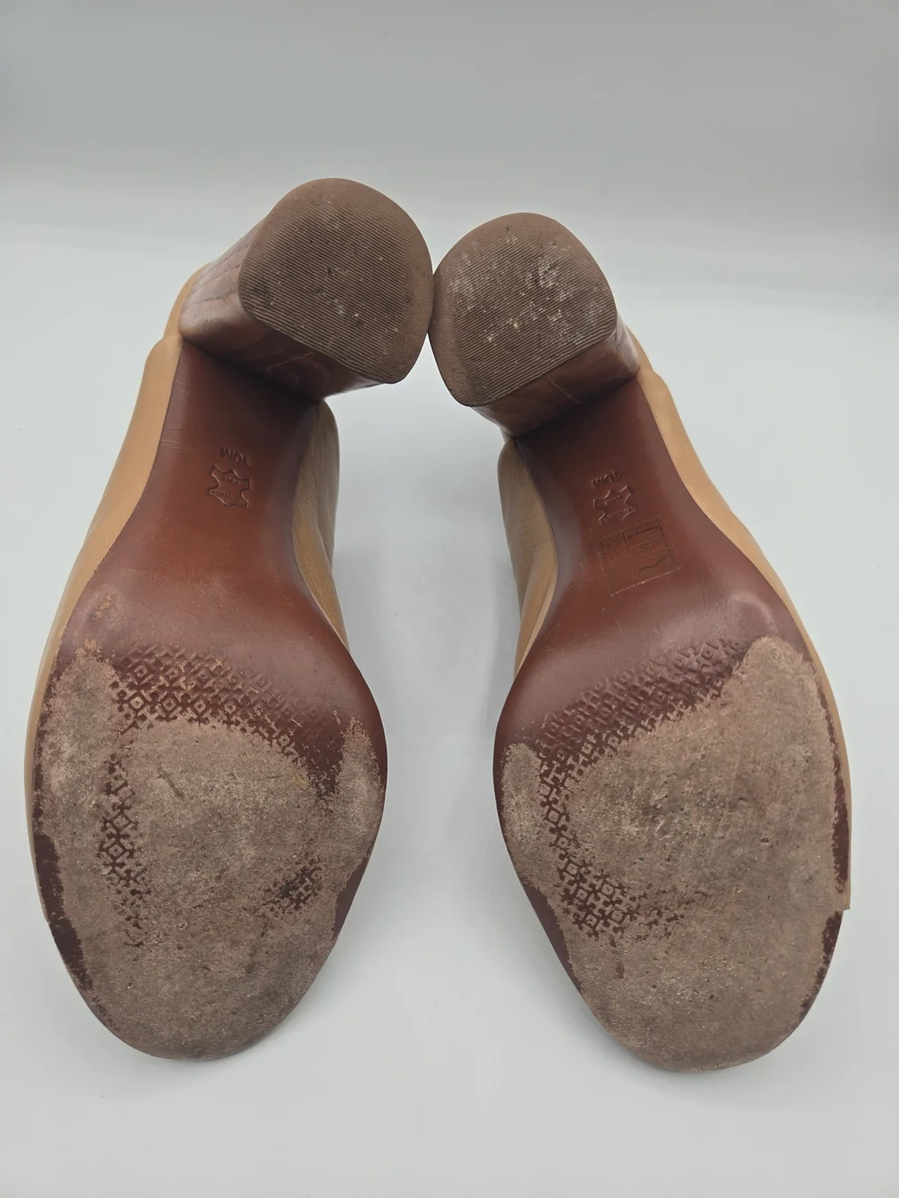 Tory Burch Tan Leather Peep Toe Mule Sandals Wooden Block Heel Size 8